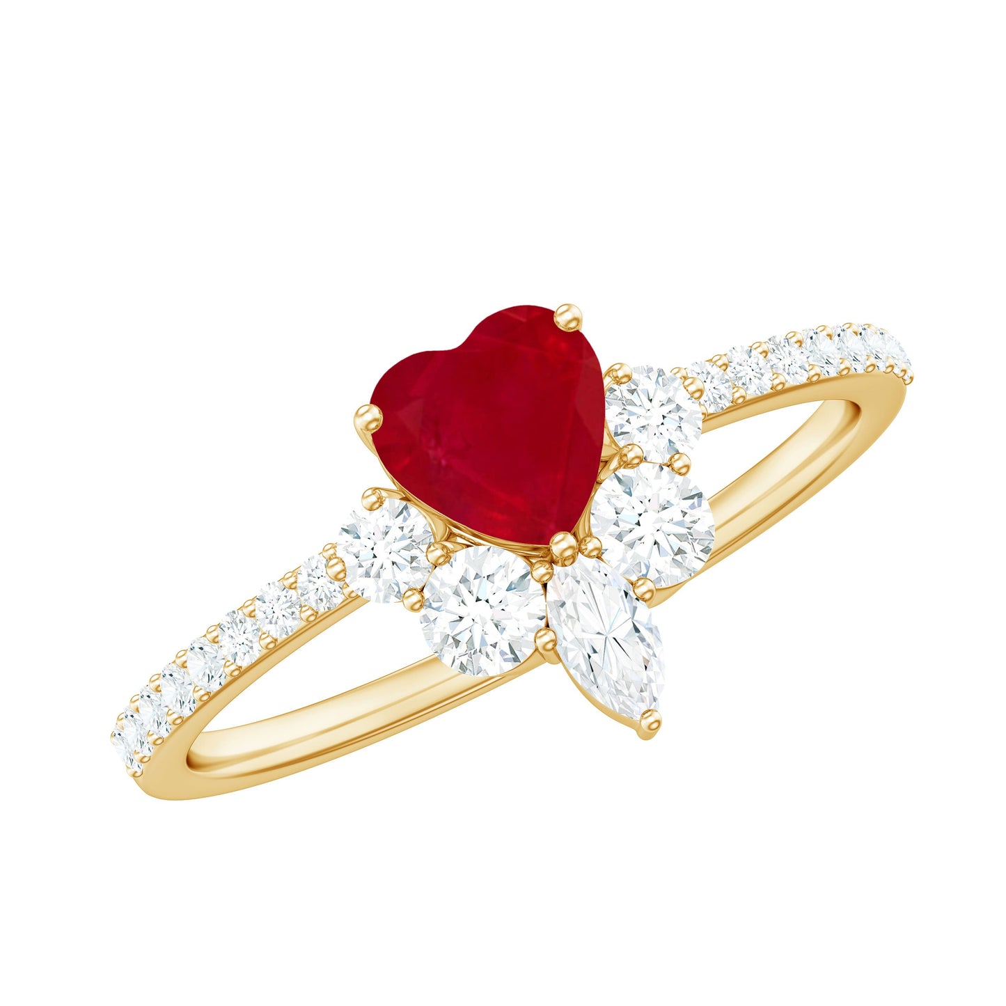 Natural 0.6 Carat Ruby Heart Promise Ring with Diamond for Women
