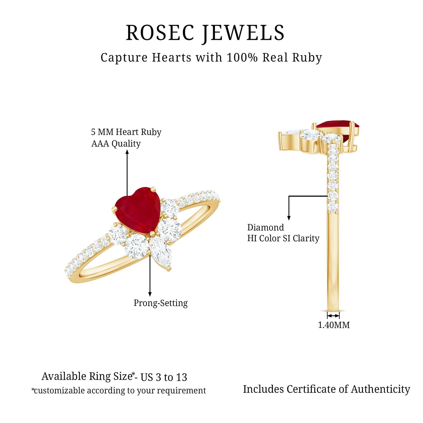 Natural 0.6 Carat Ruby Heart Promise Ring with Diamond for Women