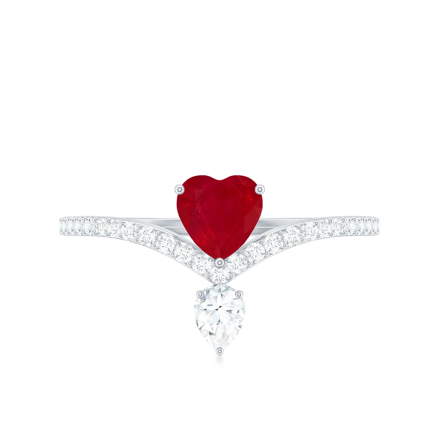 Natural 0.6 Carat Ruby Heart Promise Ring with Diamond Chevron Shank
