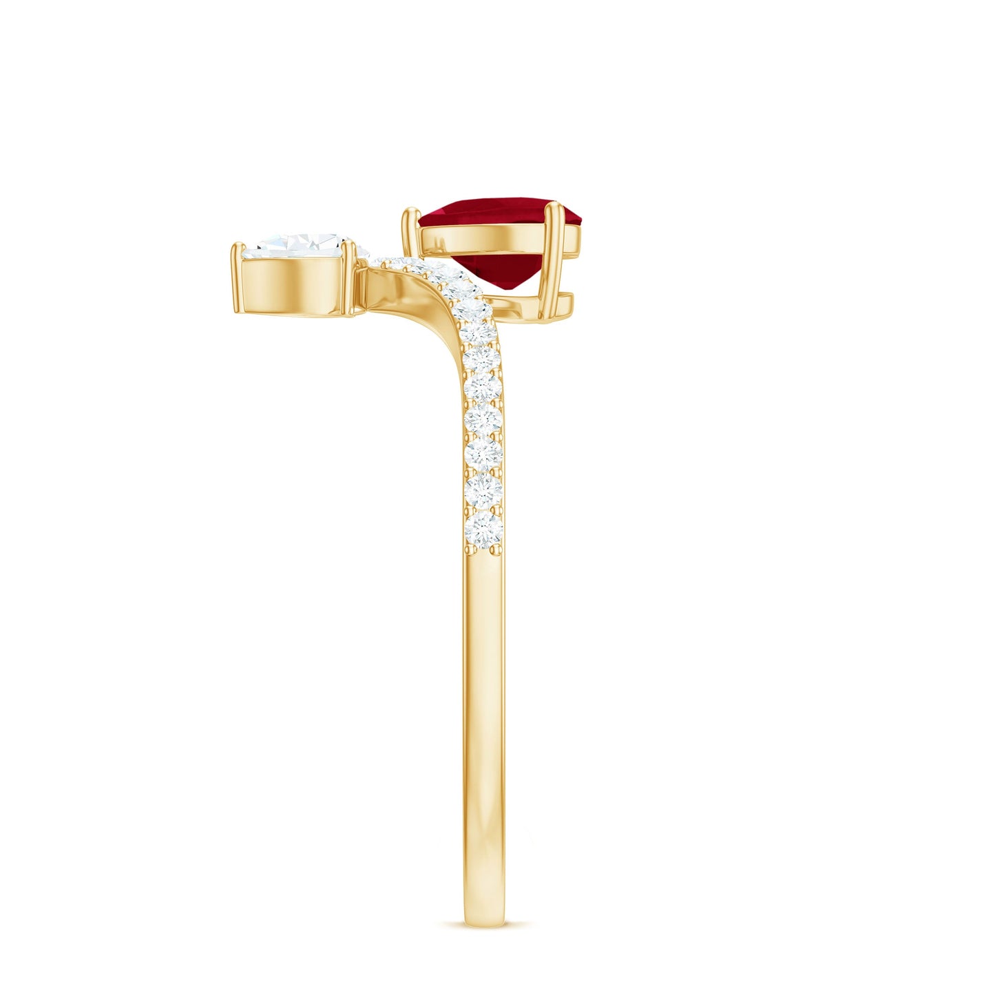 Natural 0.6 Carat Ruby Heart Promise Ring with Diamond Chevron Shank