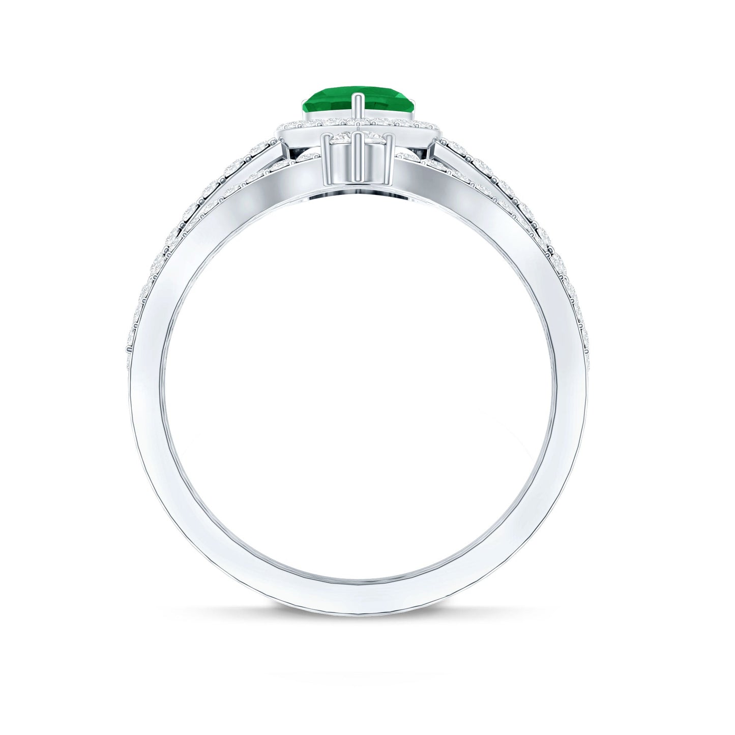 Real Emerald and Diamond Heart Wedding Ring Set with Certificate