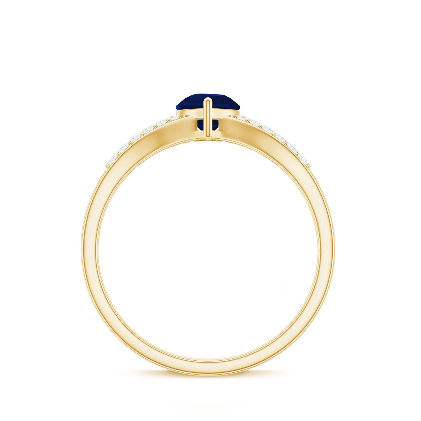 Pear Cut Solitaire Blue Sapphire Split Shank Ring with Diamond