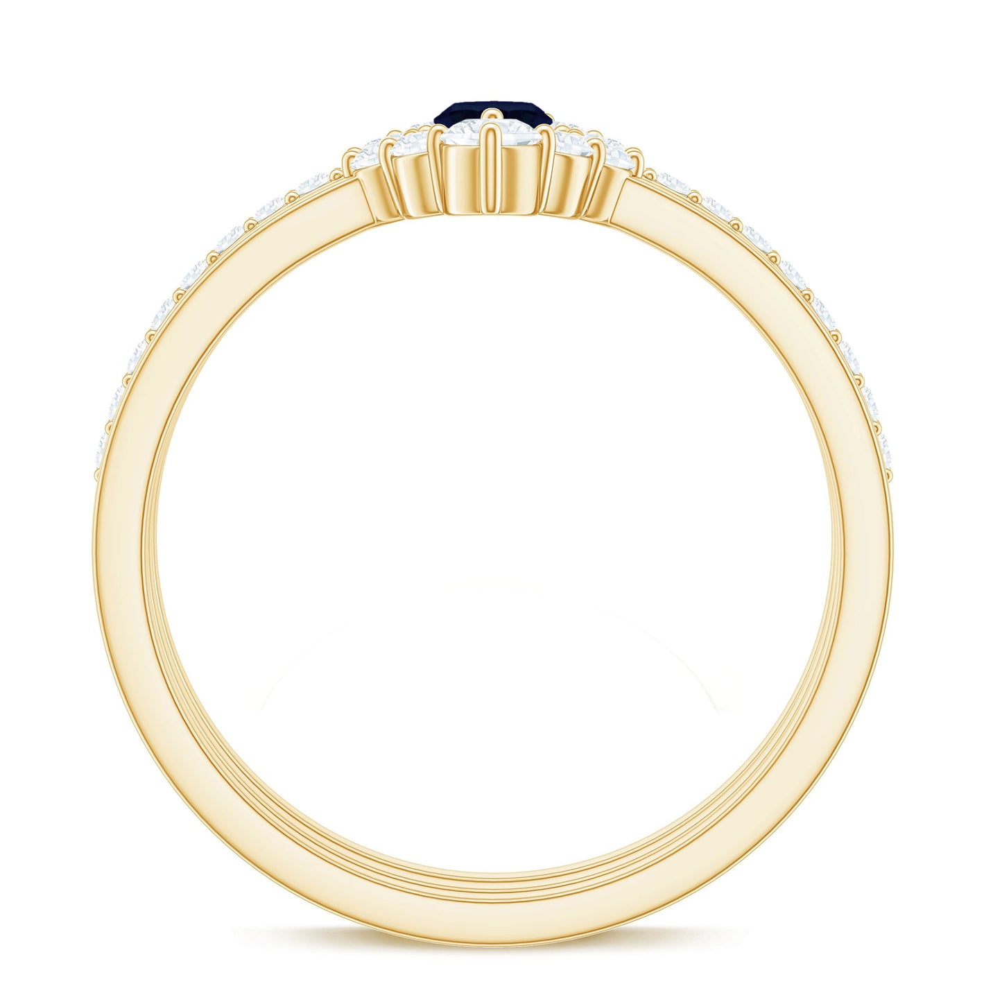 Natural Marquise Cut Blue Sapphire and Diamond Three Piece Stackable Ring Set