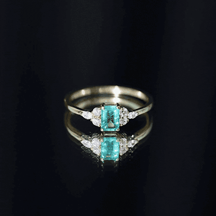 Emerald Cut Emerald Engagement Ring with Diamond Trio