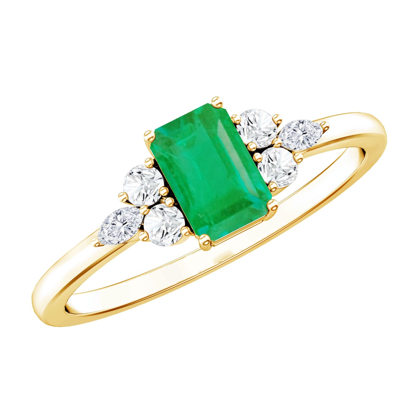 Emerald Cut Emerald Engagement Ring with Diamond Trio