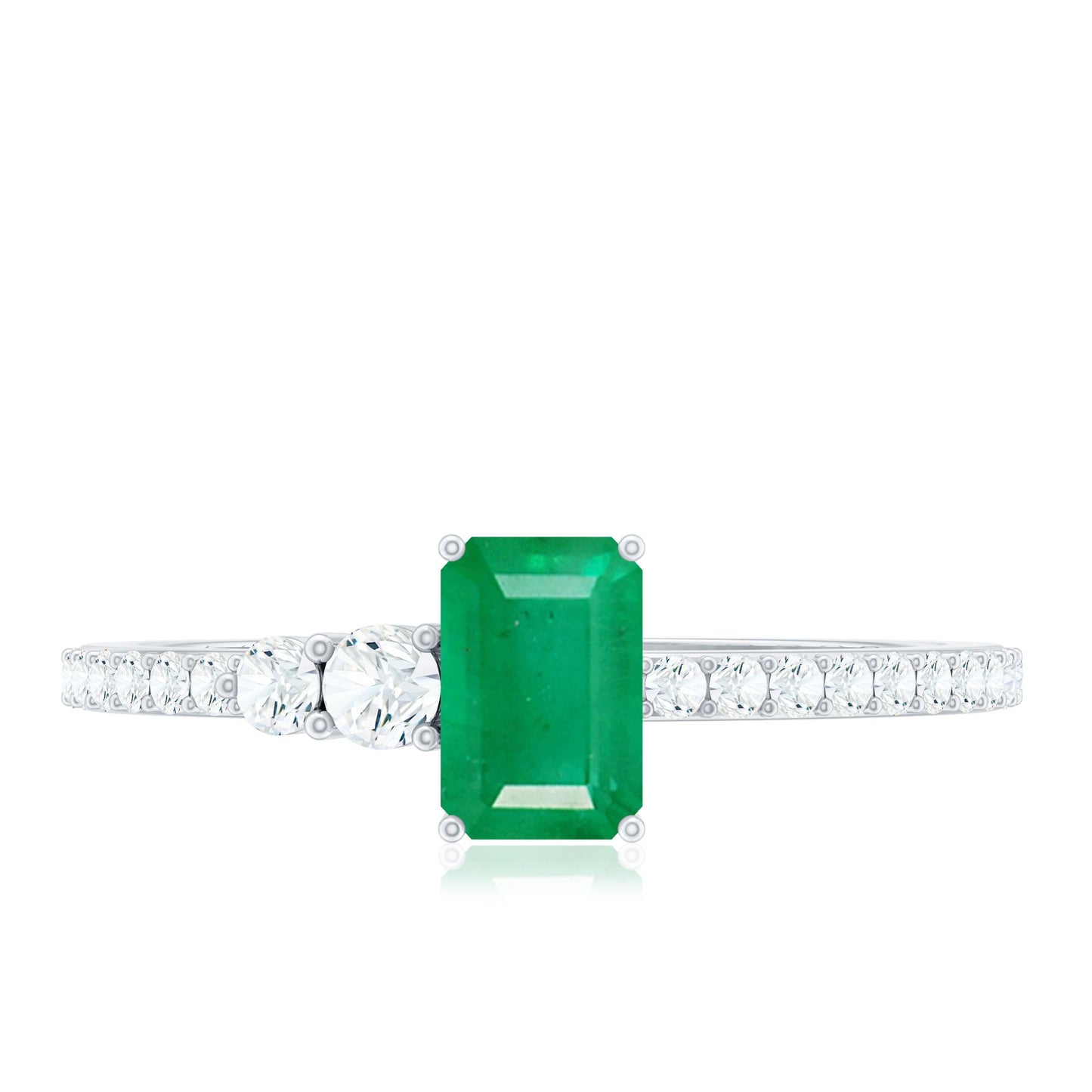 Natural Emerald Cut Emerald Engagement Ring with Diamond Side Stones