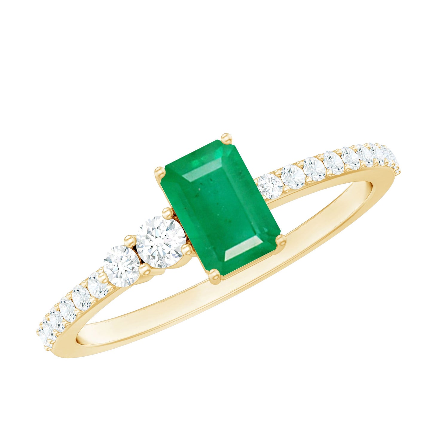 Natural Emerald Cut Emerald Engagement Ring with Diamond Side Stones