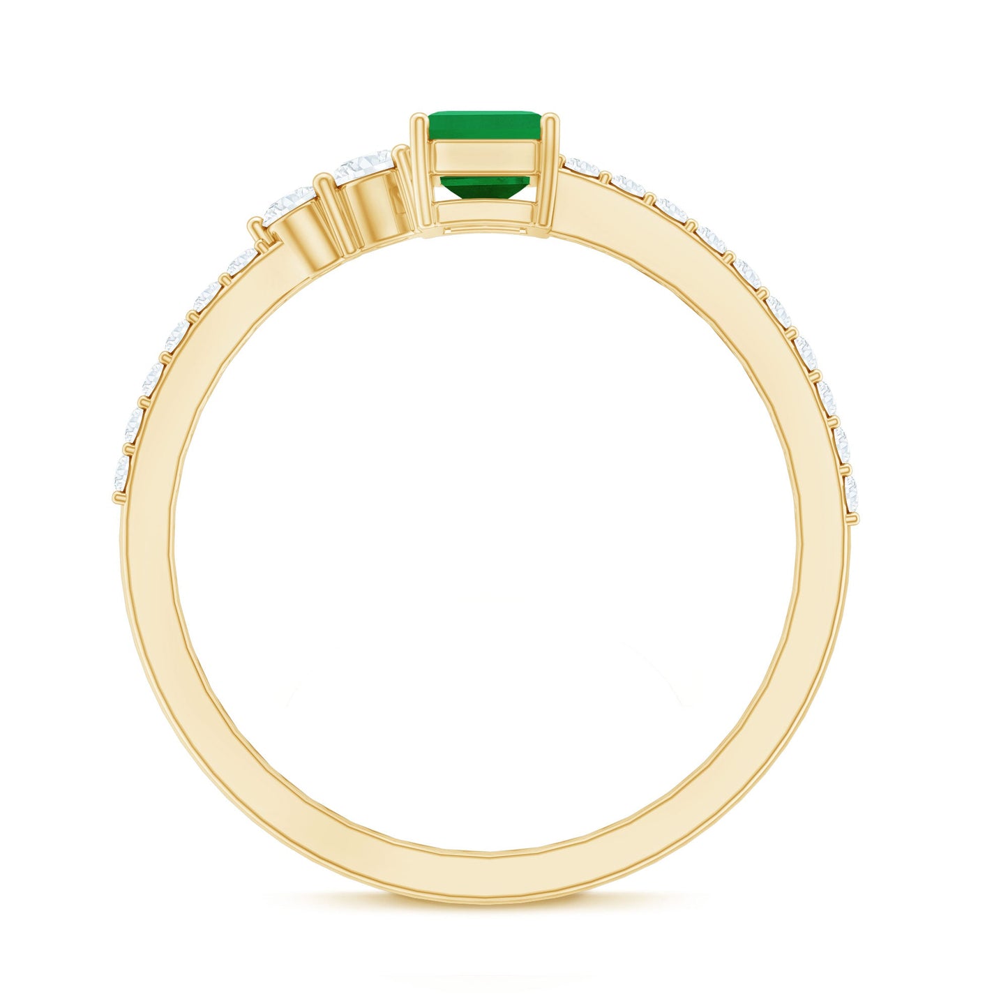 Natural Emerald Cut Emerald Engagement Ring with Diamond Side Stones