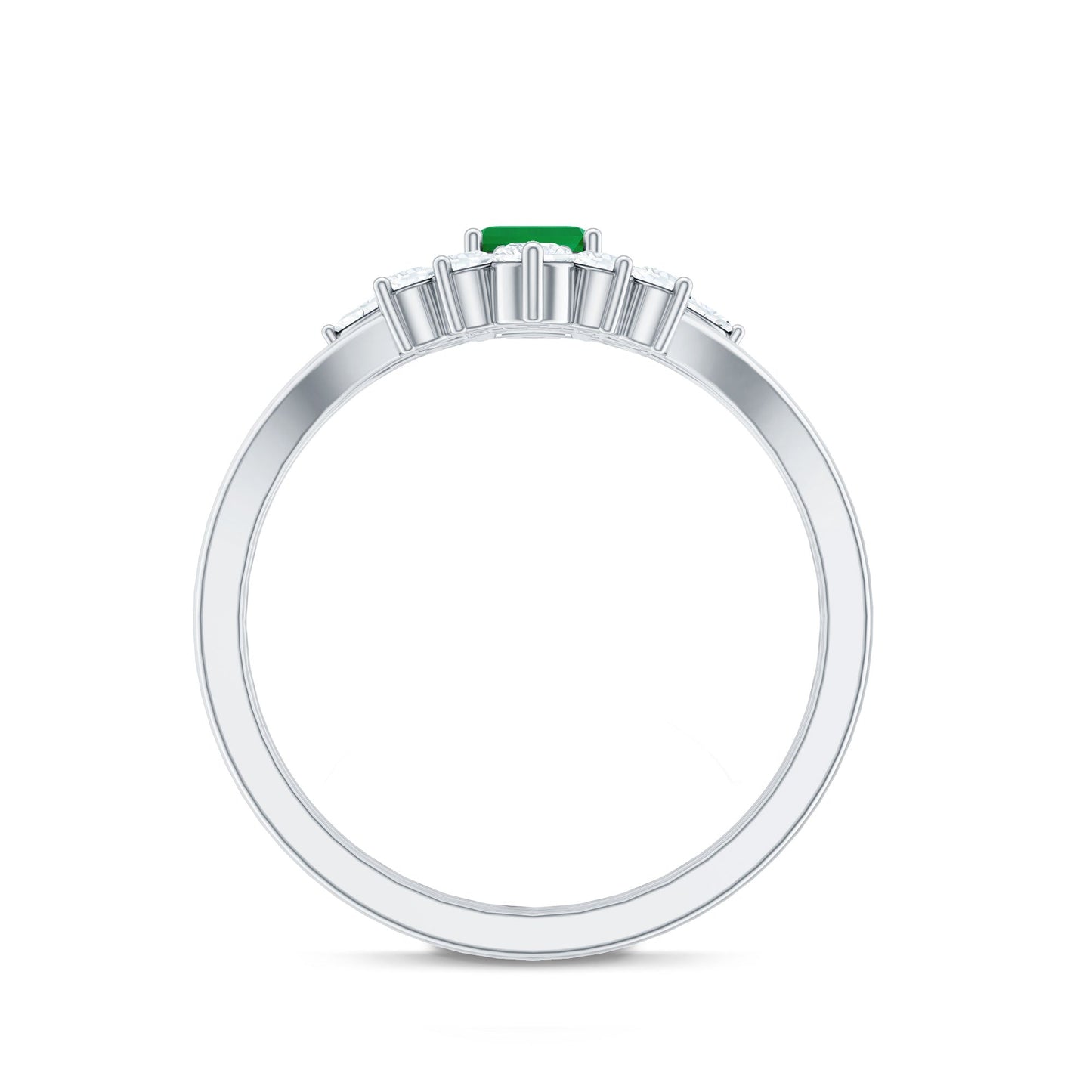 Natural Emerald Diamond Emerald Cut Engagement Ring and Wedding Band Set