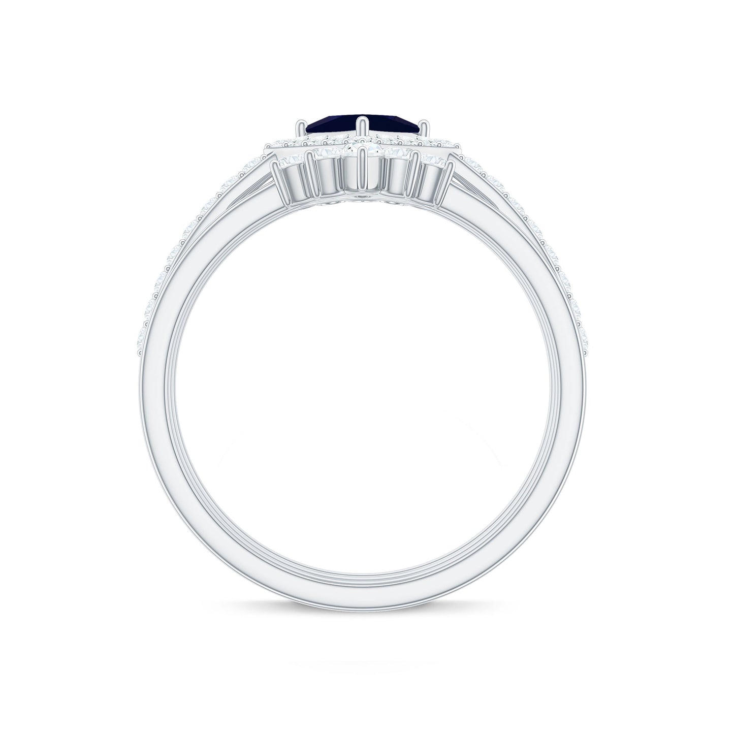 0.4 Carat Princess Cut Blue Sapphire Bridal Ring Set with Moissanite Halo
