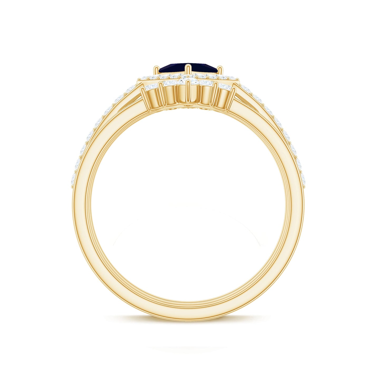 0.4 Carat Princess Cut Blue Sapphire Bridal Ring Set with Moissanite Halo