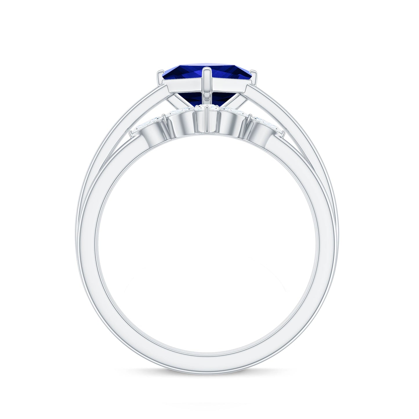 Certified Lab Grown Blue Sapphire Princess Cut Engagement Ring Set with Diamond