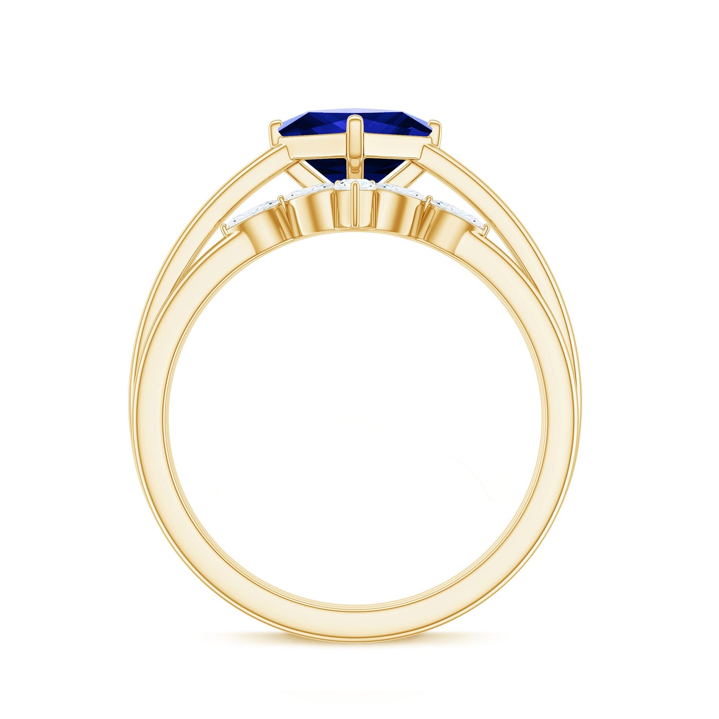 Certified Lab Grown Blue Sapphire Princess Cut Engagement Ring Set with Diamond