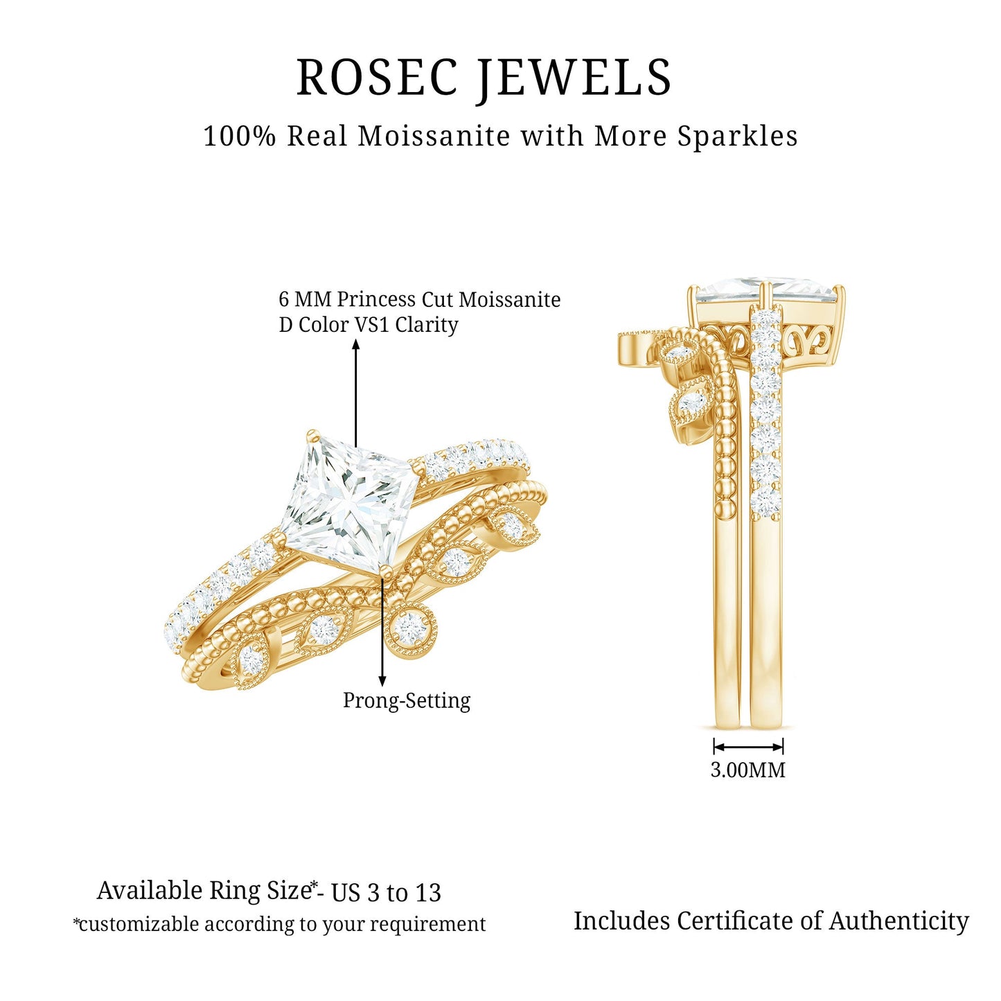 Brilliant Cut Moissanite Vintage Bridal Ring Set