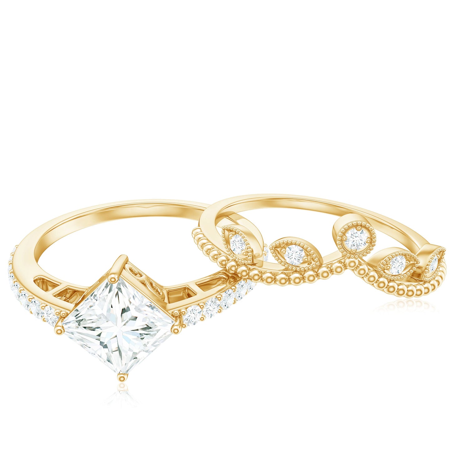 Brilliant Cut Moissanite Vintage Bridal Ring Set
