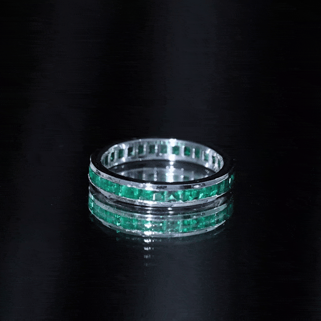 Channel Set Princess Cut Emerald Eternity Band Ring