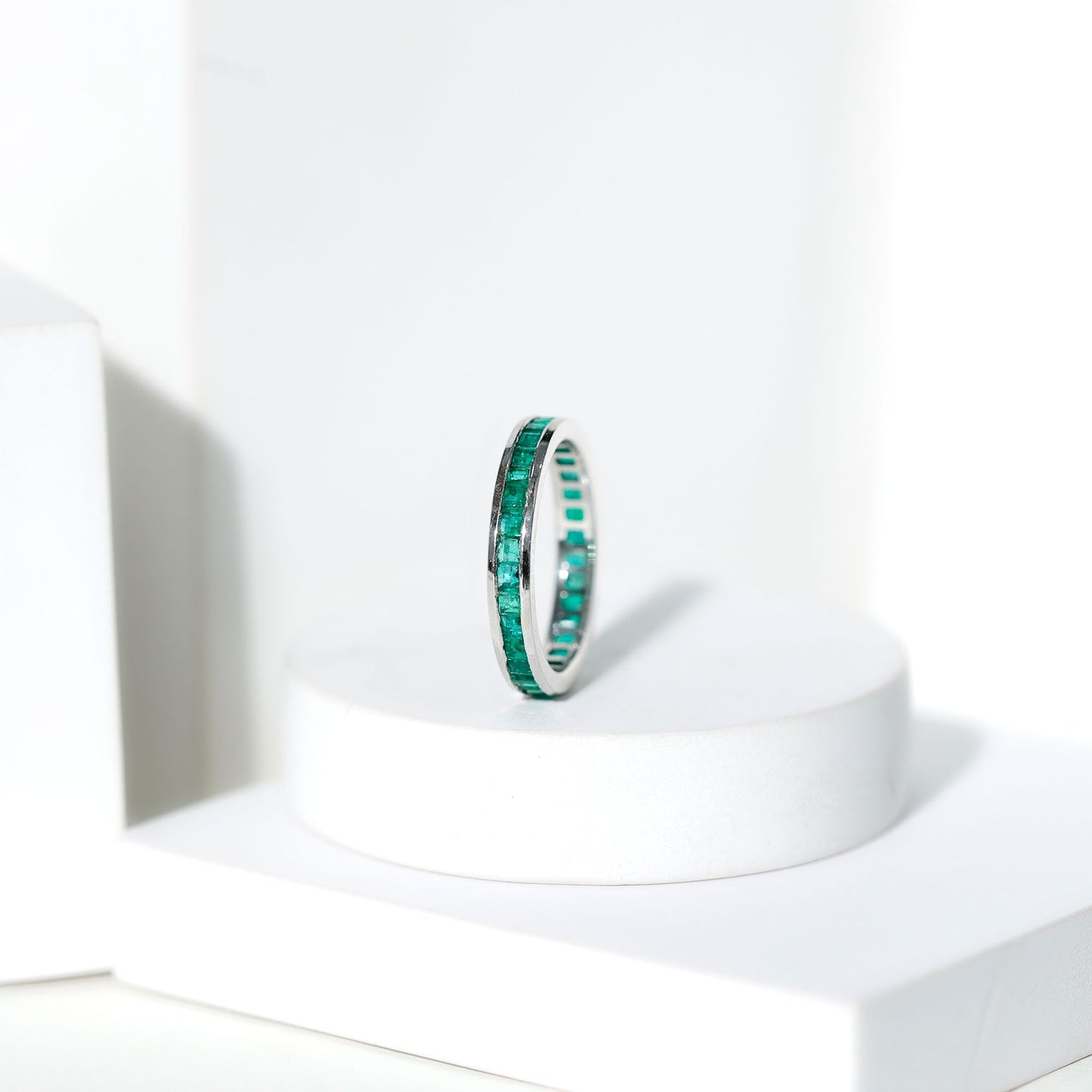 Channel Set Princess Cut Emerald Eternity Band Ring