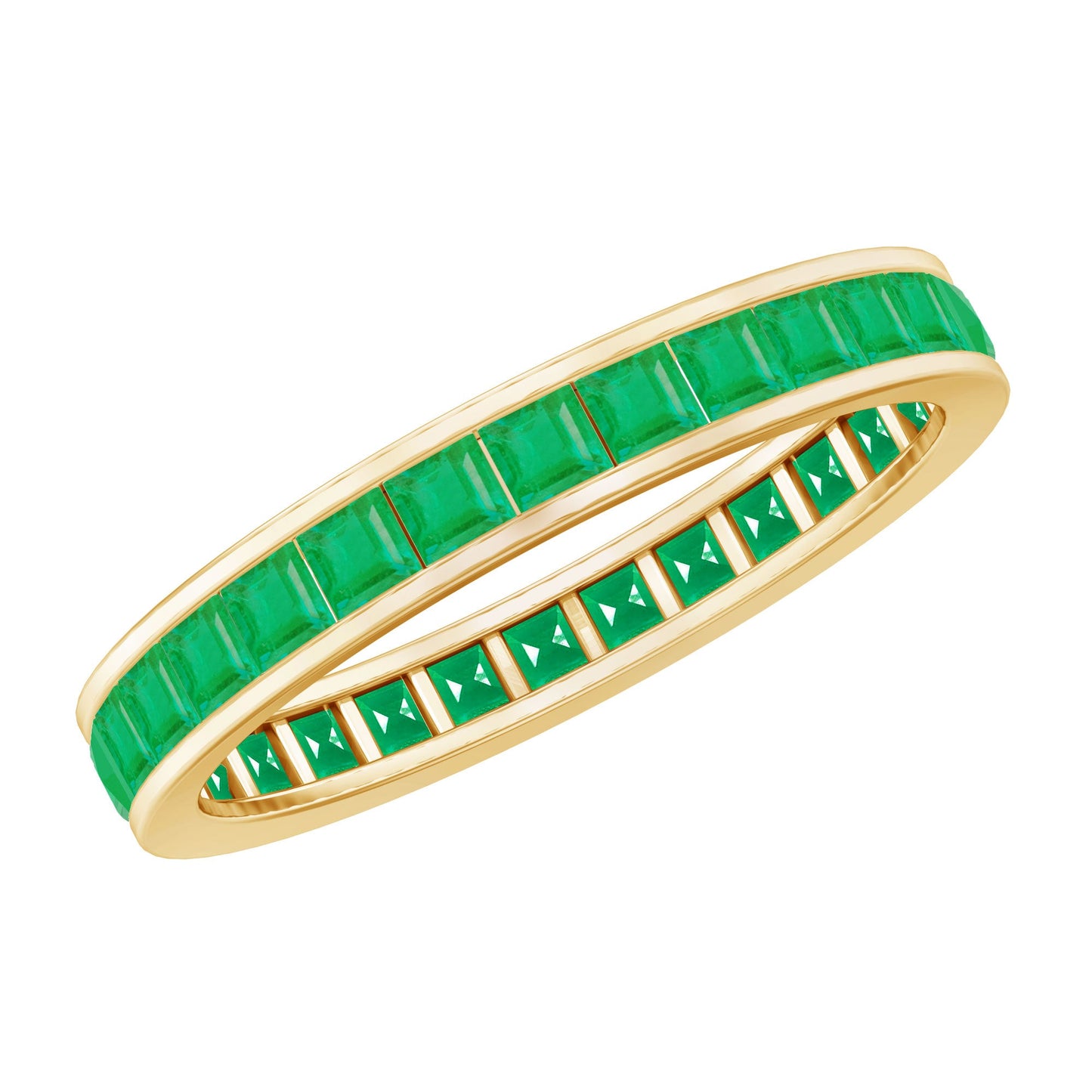 Channel Set Princess Cut Emerald Eternity Band Ring