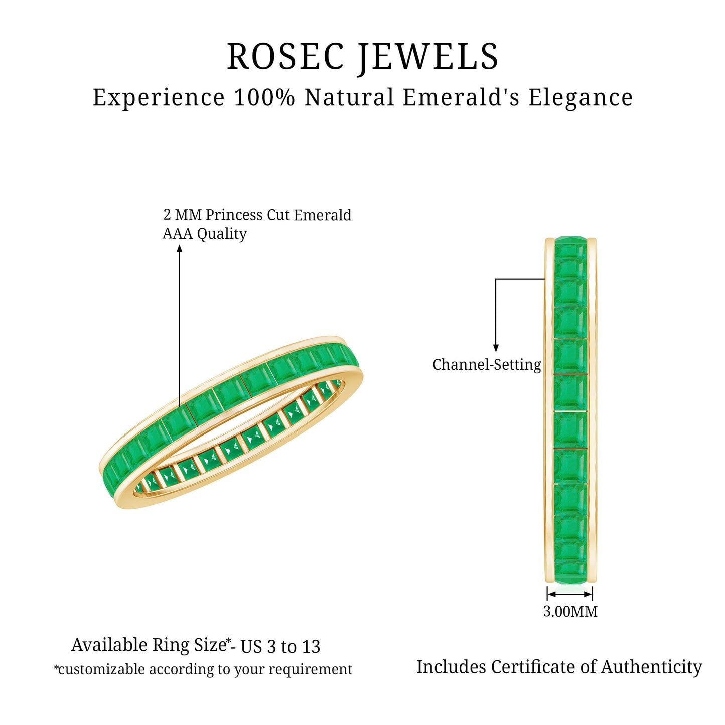 Channel Set Princess Cut Emerald Eternity Band Ring