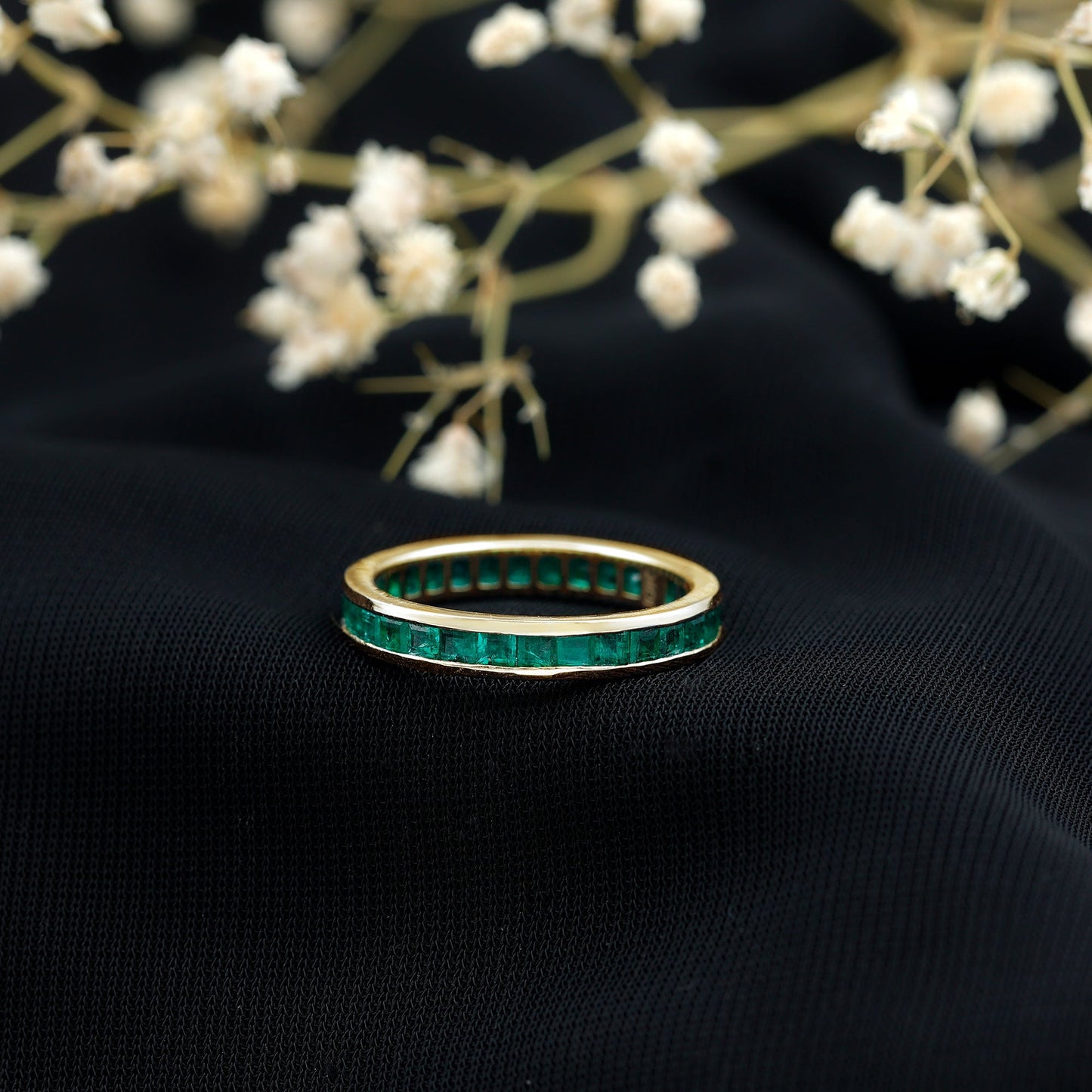 Channel Set Princess Cut Emerald Eternity Band Ring