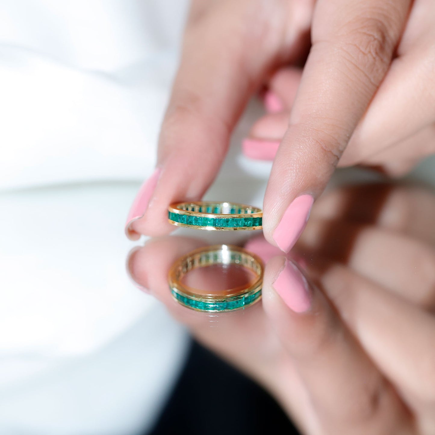 Channel Set Princess Cut Emerald Eternity Band Ring