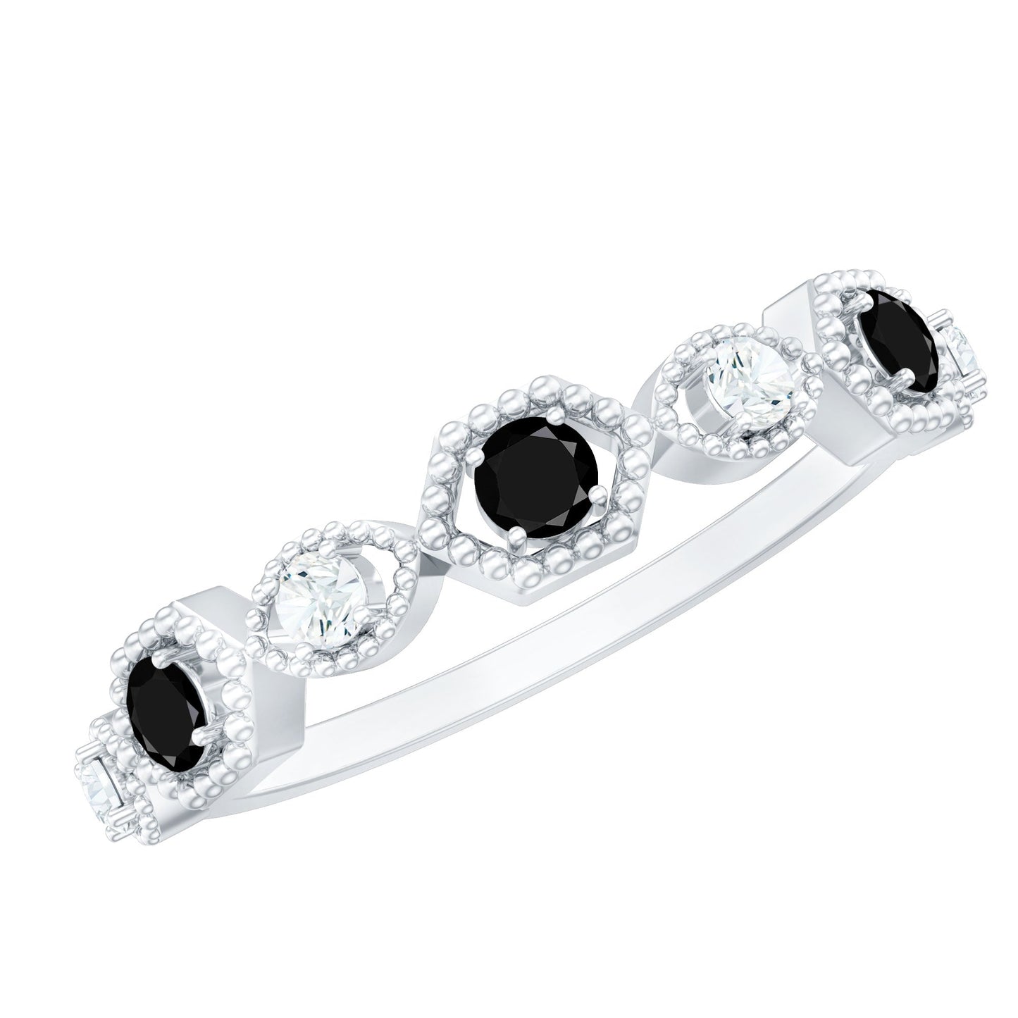 Certified Lab Grown Black and White Diamond Half Eternity Ring
