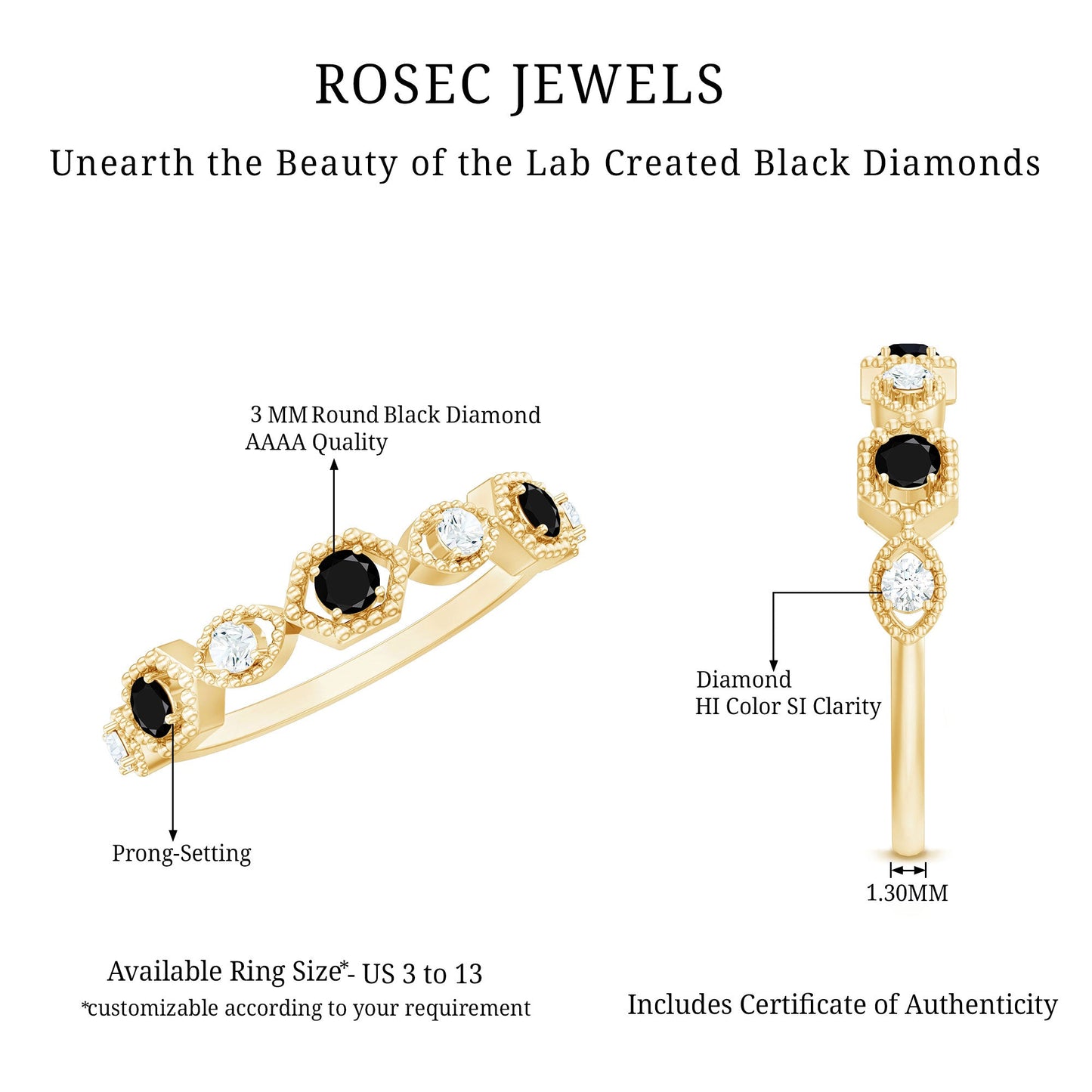 Certified Lab Grown Black and White Diamond Half Eternity Ring