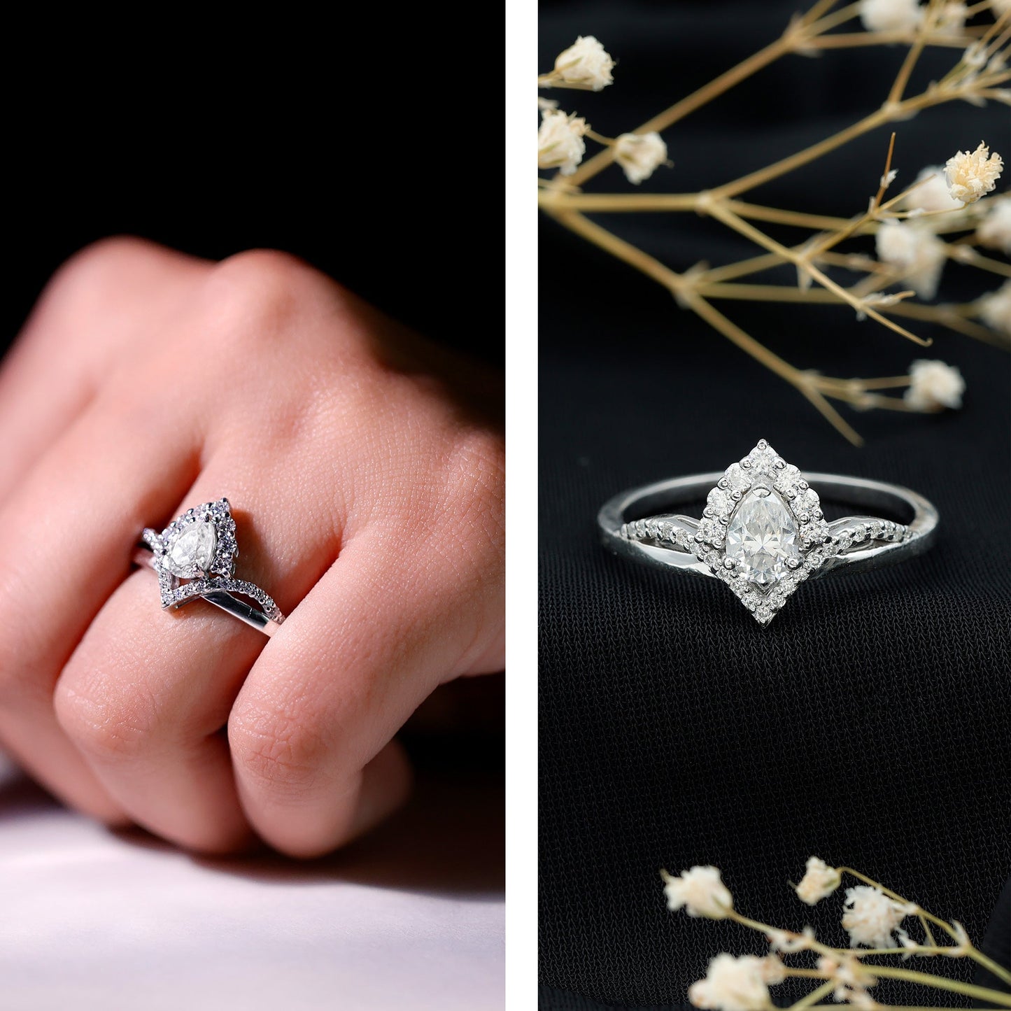 Designer 0.79 Carat Pear Shaped Moissanite Engagement Ring