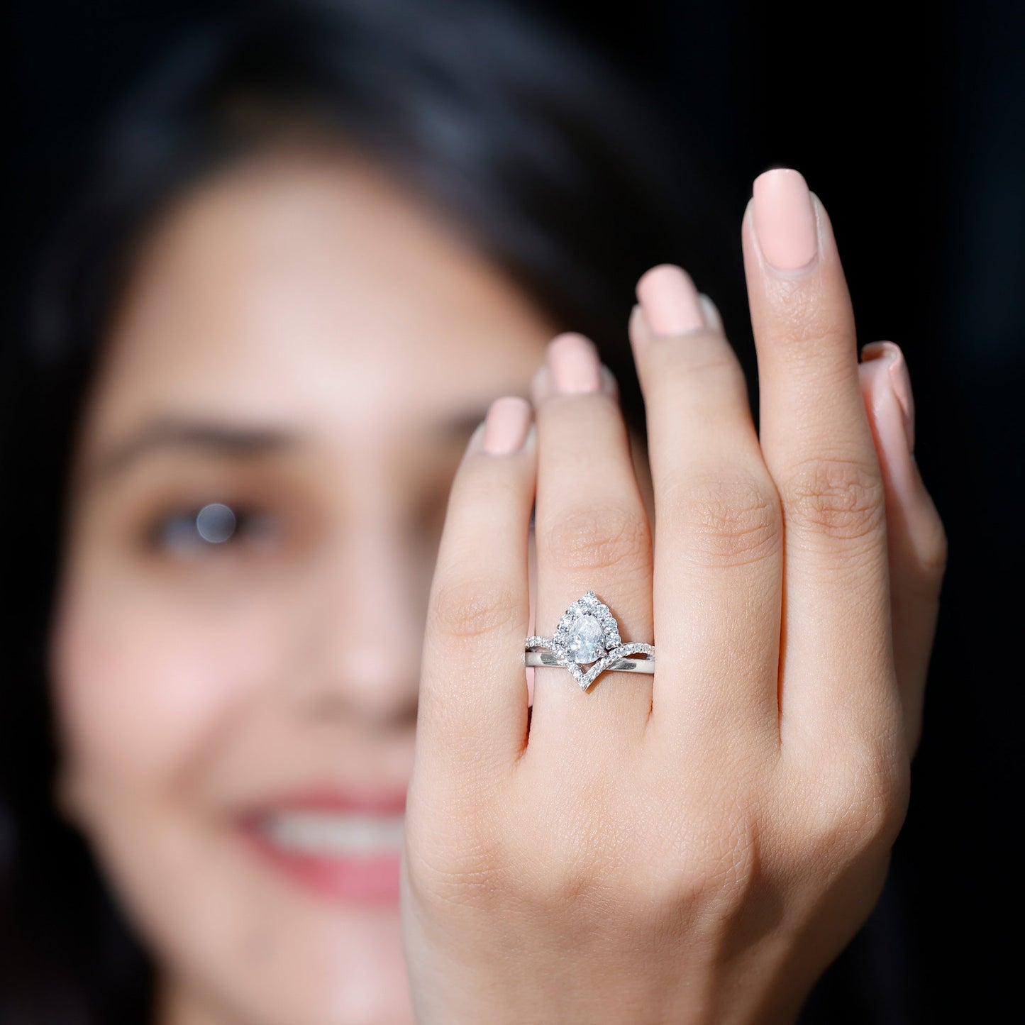 Designer 0.79 Carat Pear Shaped Moissanite Engagement Ring