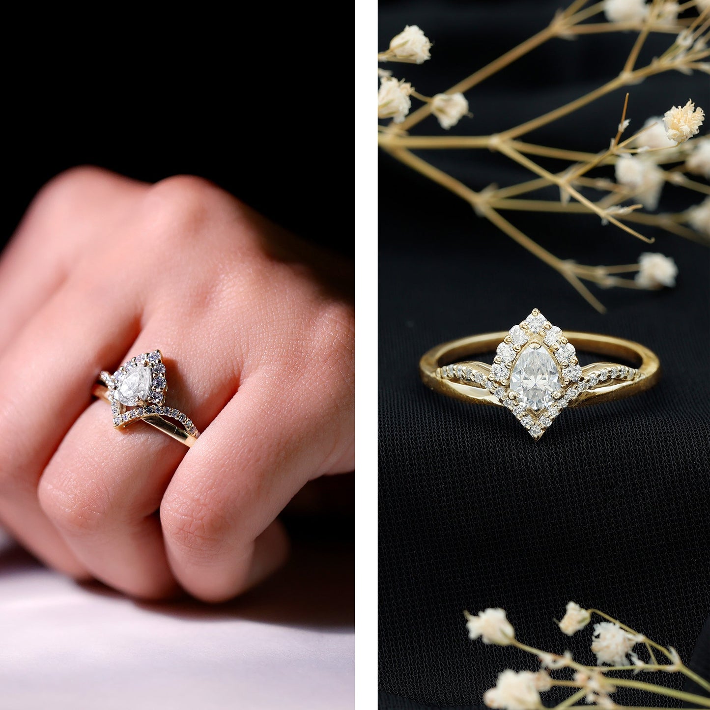 Designer 0.79 Carat Pear Shaped Moissanite Engagement Ring
