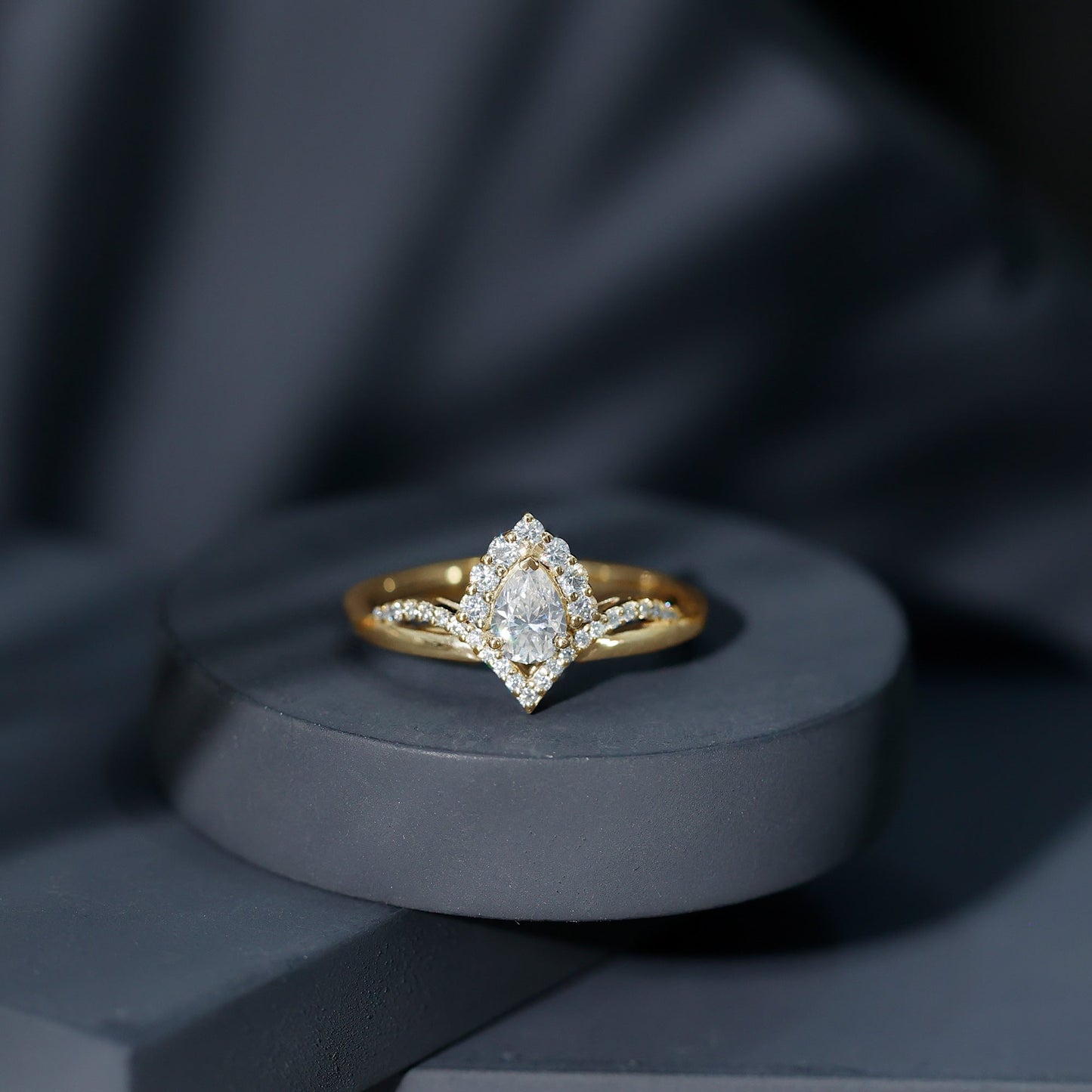Designer 0.79 Carat Pear Shaped Moissanite Engagement Ring