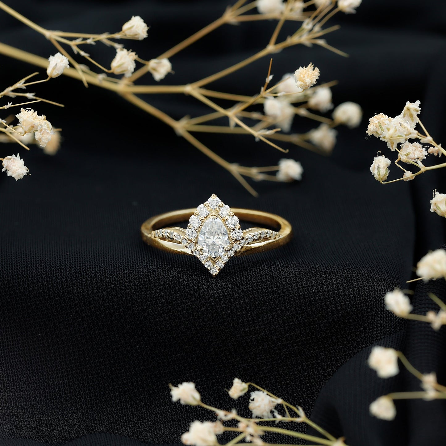Designer 0.79 Carat Pear Shaped Moissanite Engagement Ring