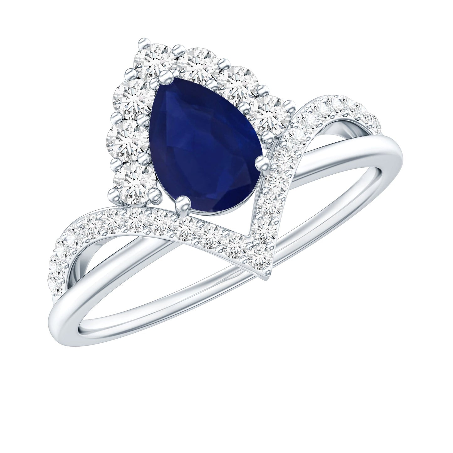 Pear Cut Blue Sapphire Designer Solitaire Ring with Diamond