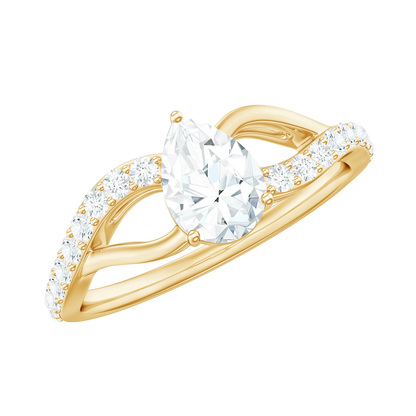 Certified Pear Cut Moissanite Split Shank Engagement Ring