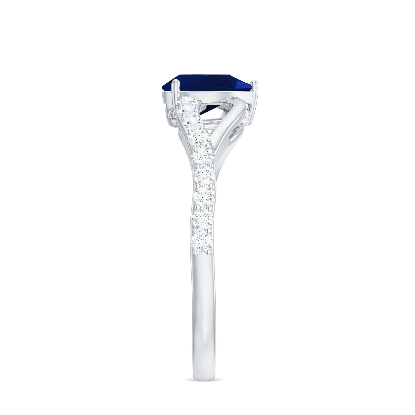Genuine 0.5 Carat Pear Shaped Blue Sapphire Split Shank Engagement Ring with Certificate