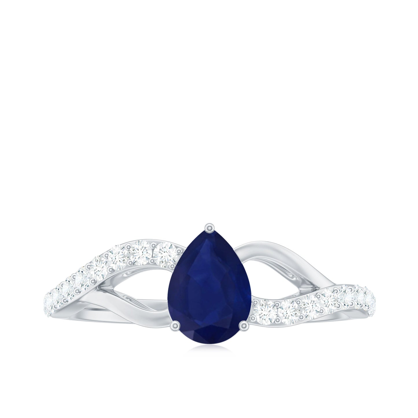 Genuine 0.5 Carat Pear Shaped Blue Sapphire Split Shank Engagement Ring with Certificate