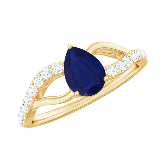 Genuine 0.5 Carat Pear Shaped Blue Sapphire Split Shank Engagement Ring with Certificate