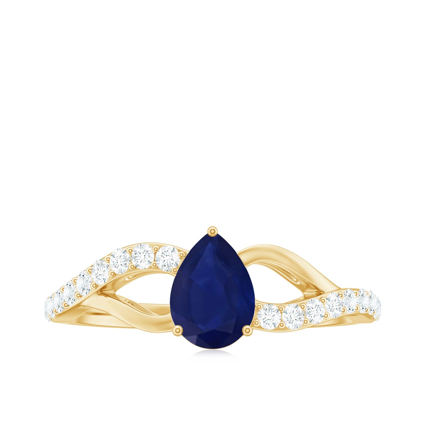 Genuine 0.5 Carat Pear Shaped Blue Sapphire Split Shank Engagement Ring with Certificate