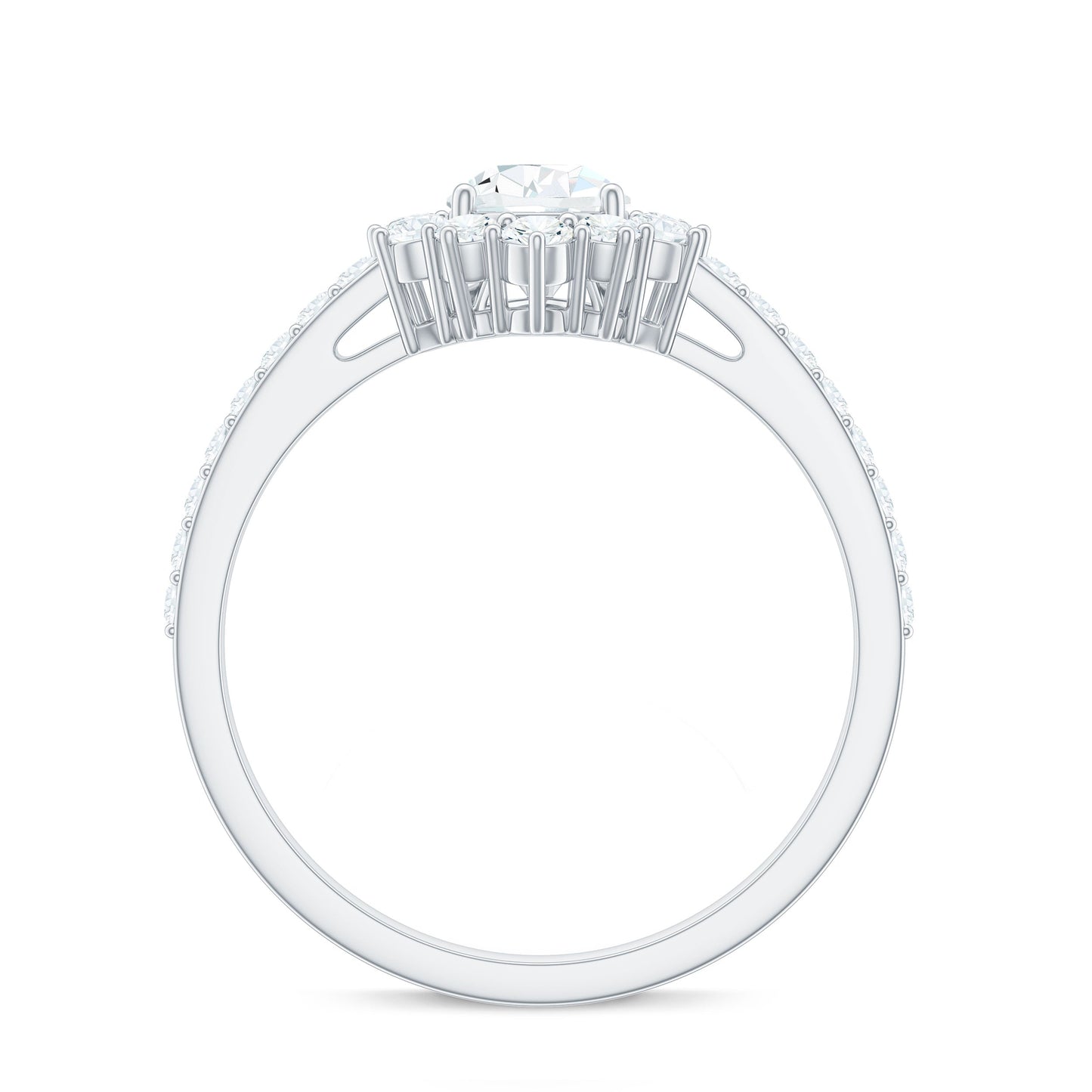 Moissanite Teardrop Engagement Ring with Half Halo