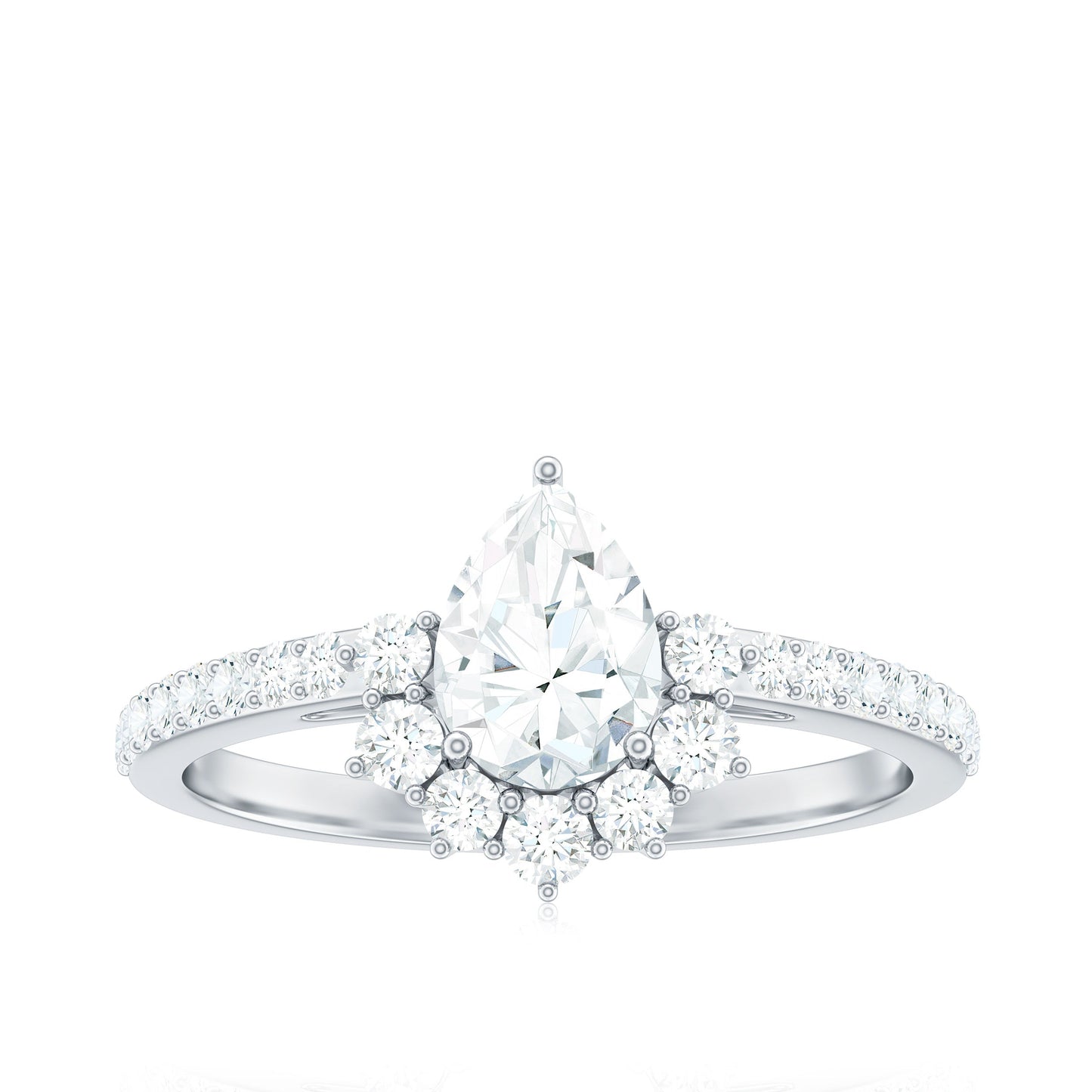 Moissanite Teardrop Engagement Ring with Half Halo