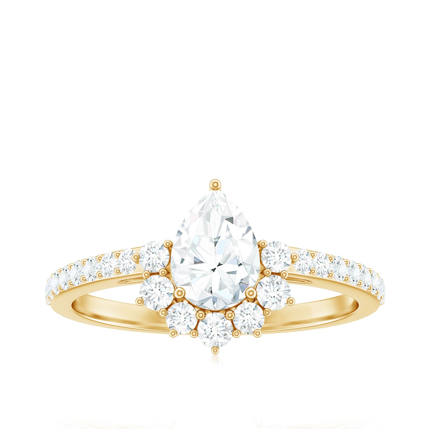 Moissanite Teardrop Engagement Ring with Half Halo