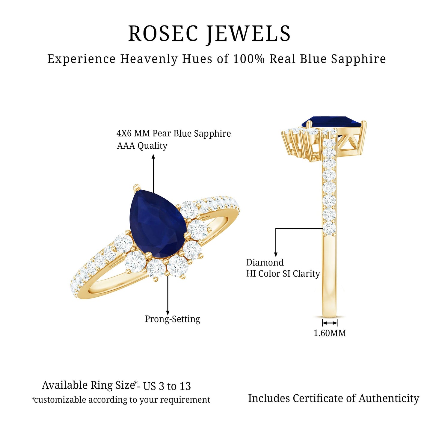 0.5 Carat Pear Shaped Blue Sapphire and Diamond Half Halo Engagement Ring