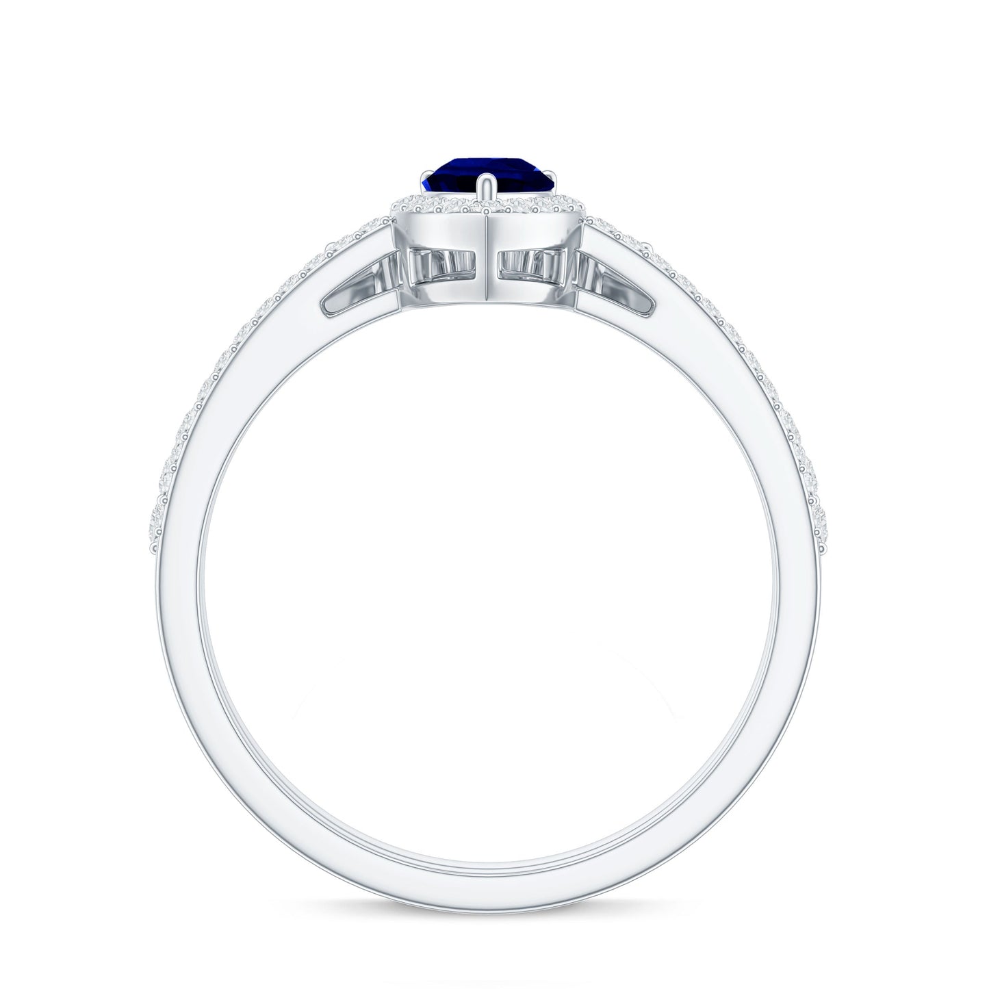 Certified Lab Grown Blue Sapphire Diamond Pear Shaped Engagement Ring Set