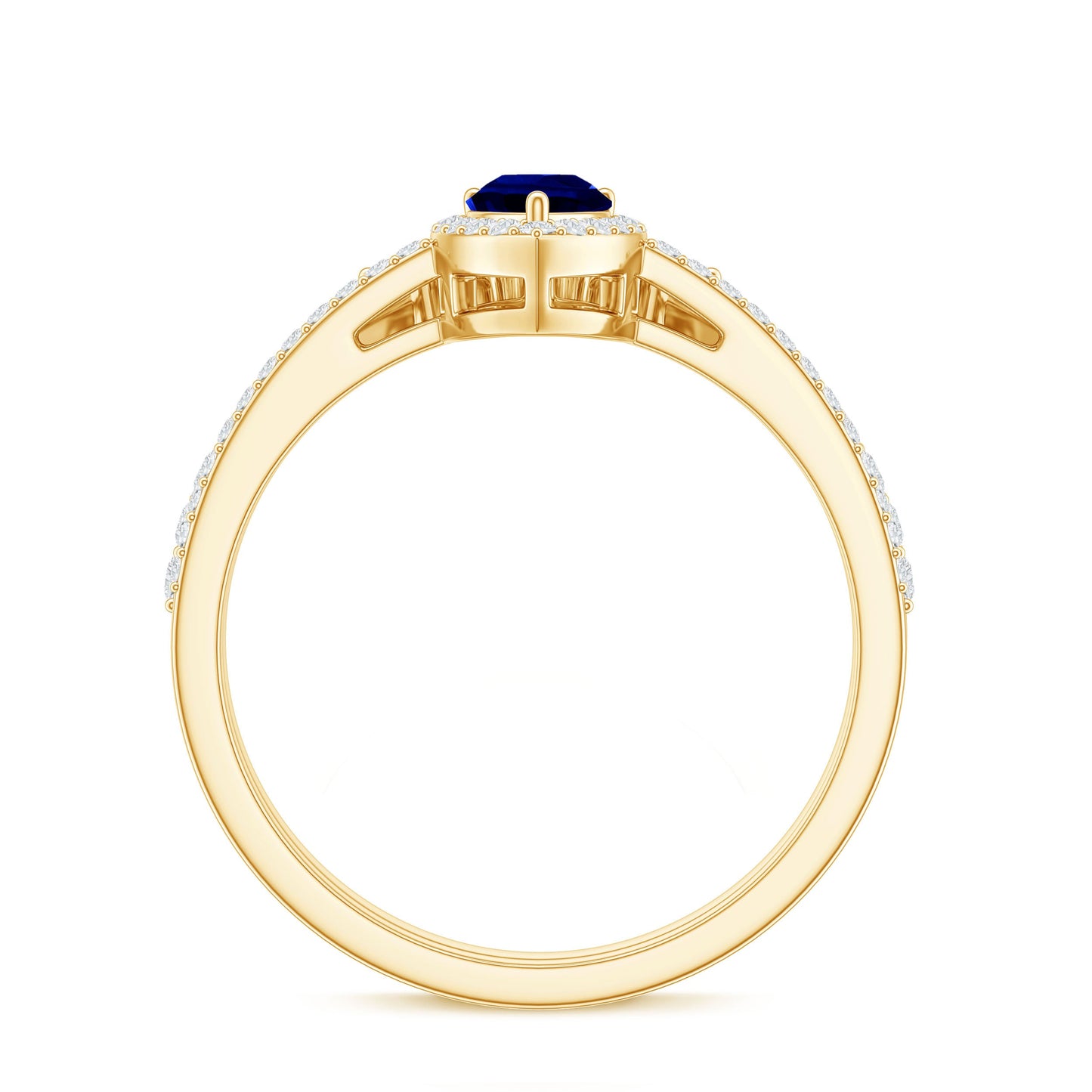 Certified Lab Grown Blue Sapphire Diamond Pear Shaped Engagement Ring Set