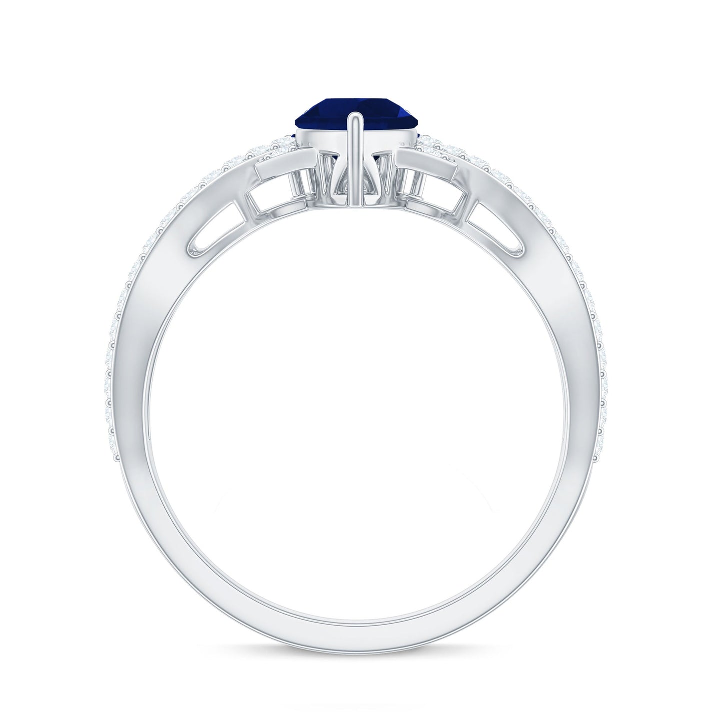 Real 0.5 Blue Sapphire Pear Shape Engagement Ring with Diamond Crossover