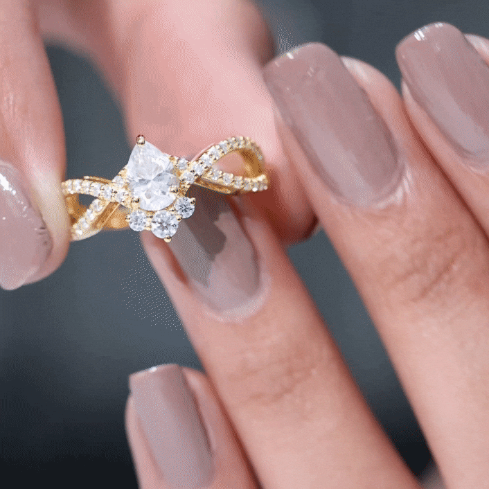 Designer Pear Shaped Moissanite Crossover Engagement Ring