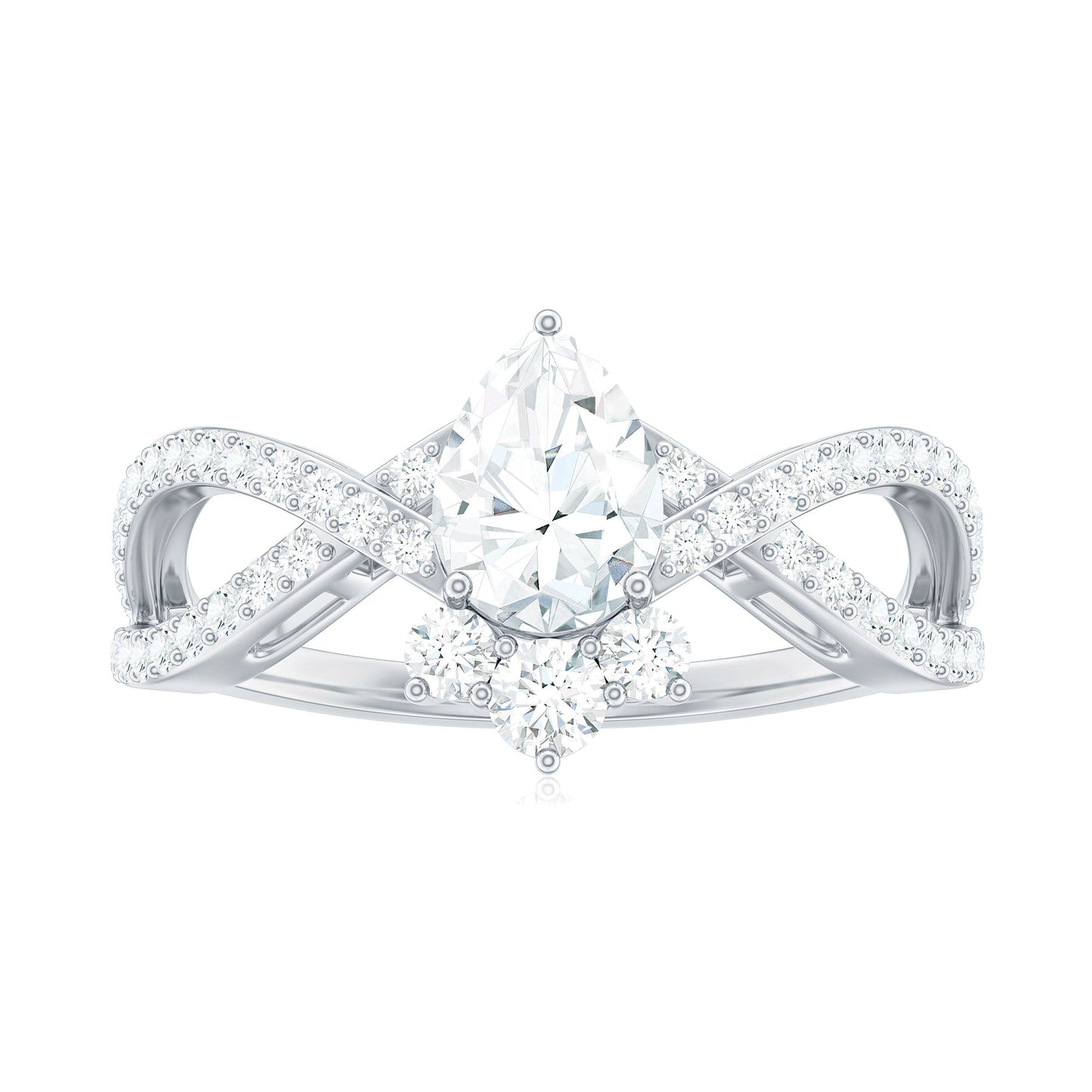 Designer Pear Shaped Moissanite Crossover Engagement Ring