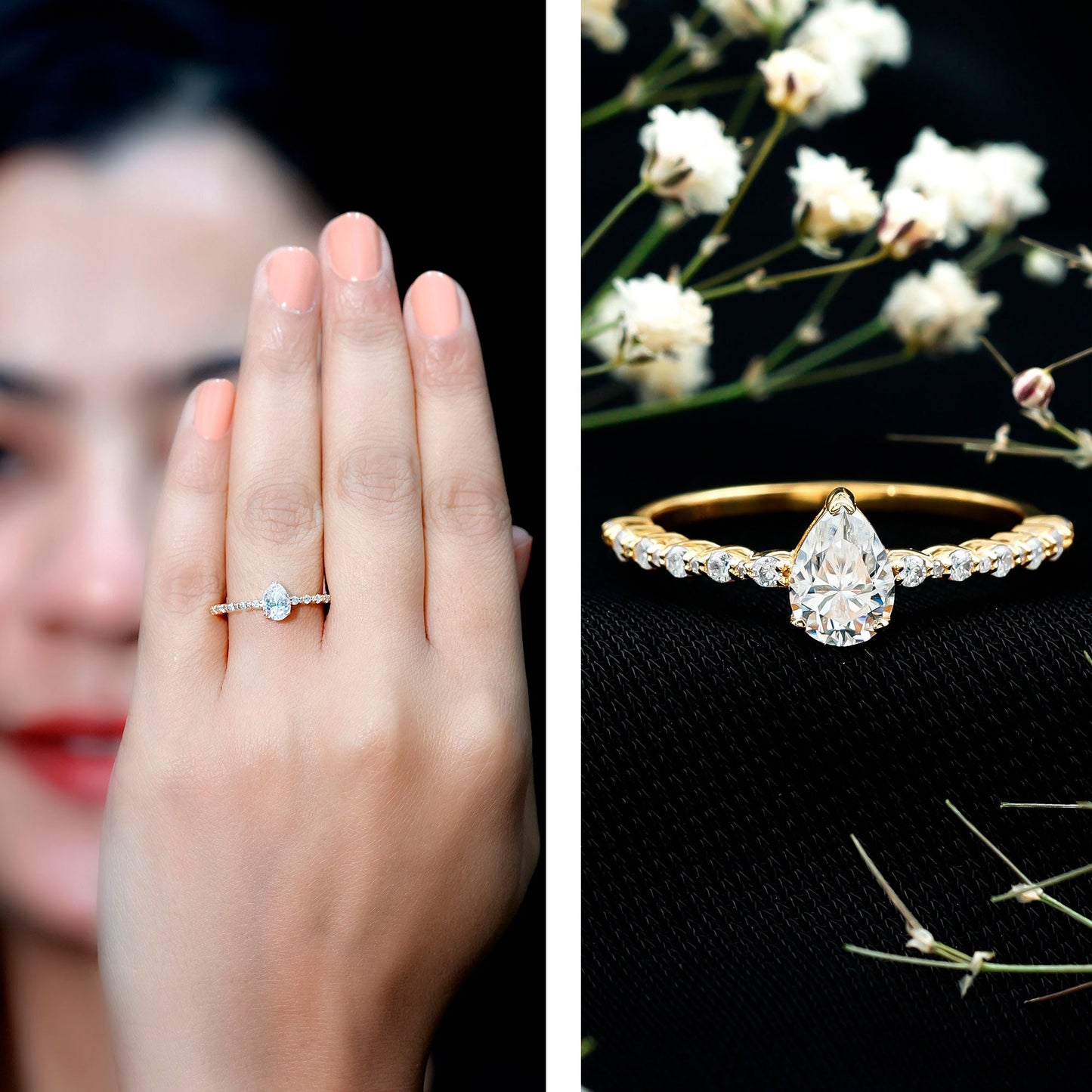 Pear Shape Solitaire Moissanite Promise Ring For Her