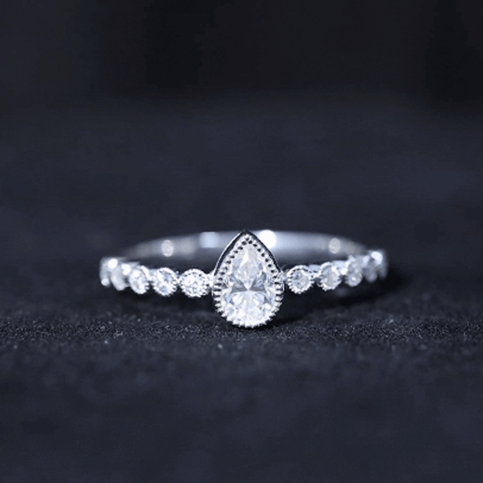 Beaded Bezel Set Moissanite Pear Engagement Ring