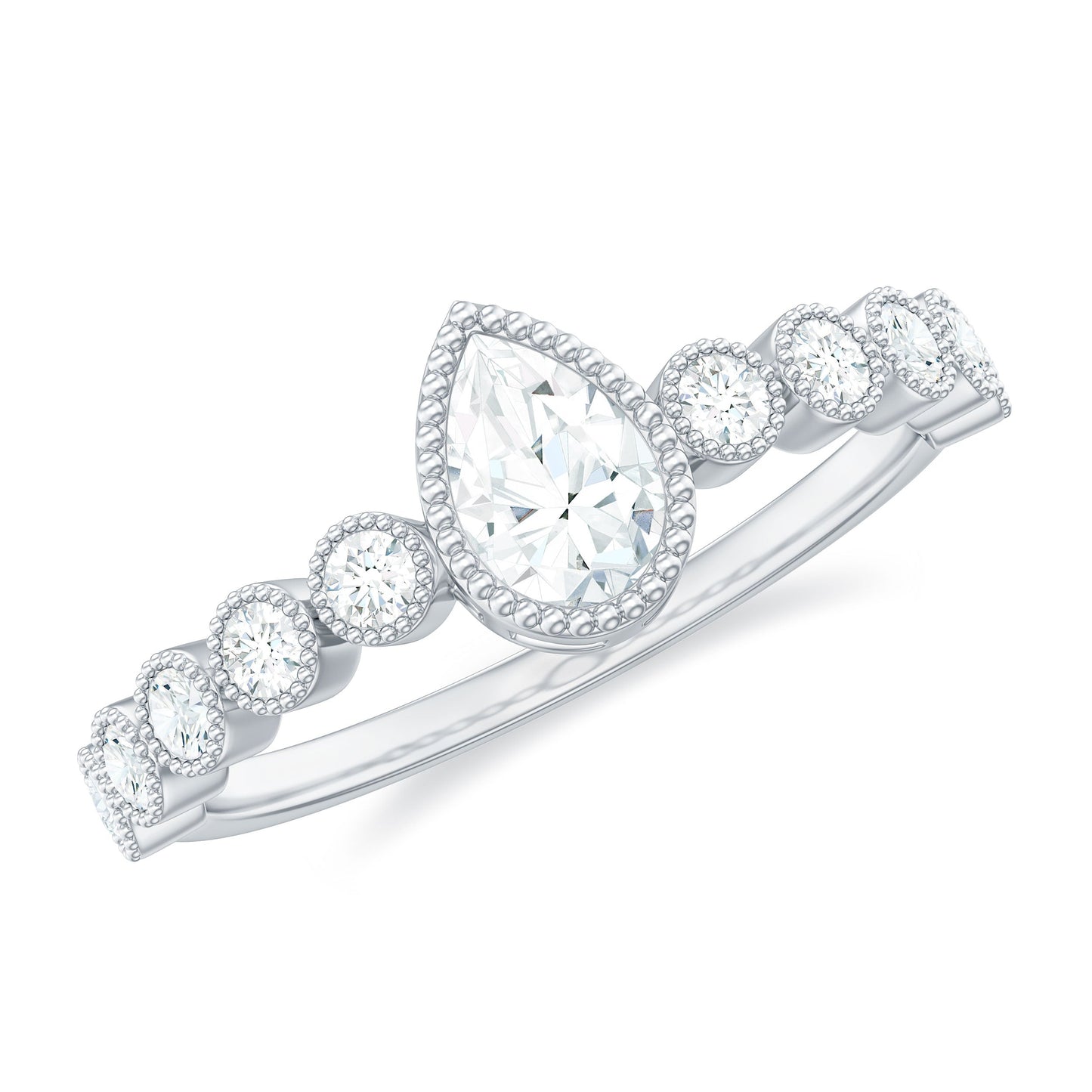 Beaded Bezel Set Moissanite Pear Engagement Ring